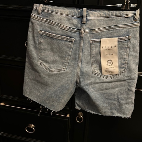 Blue Jean Shorts with Frayed Hem and Distressed Look - Picture 4 of 4